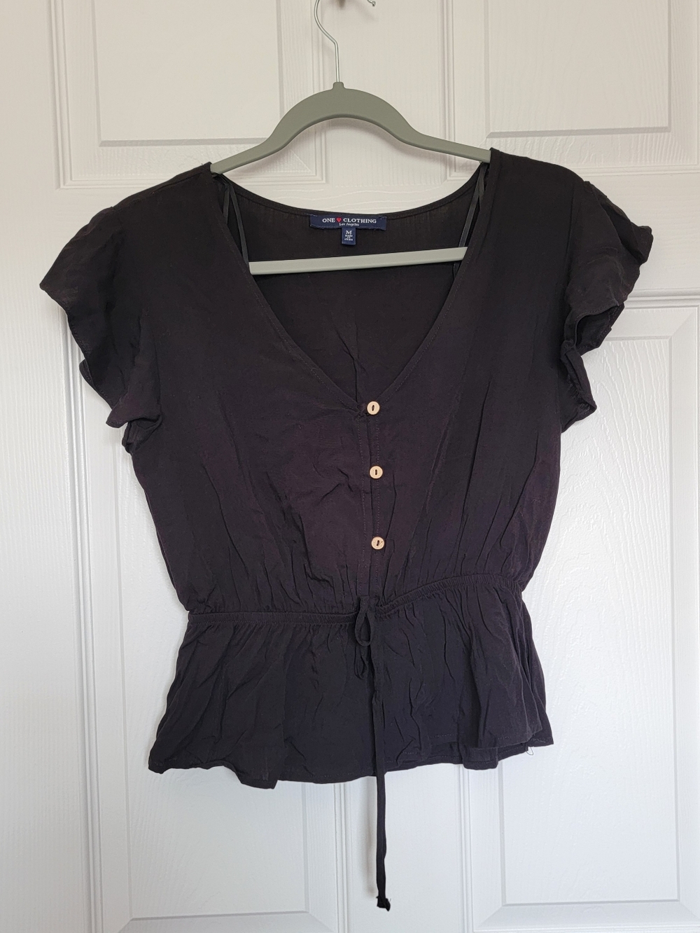 One Love Clothing Black V-neck Peplum Blouse Size Medium